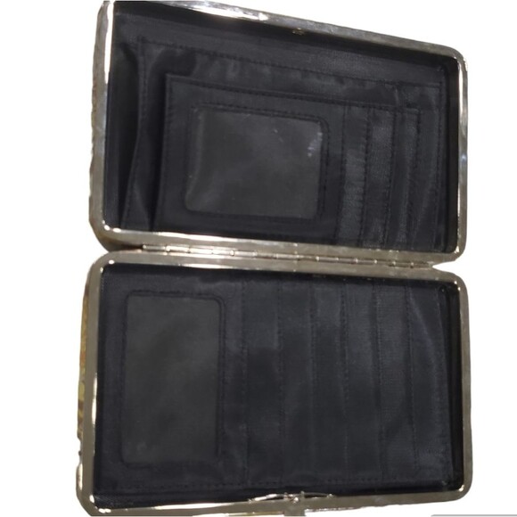 NWOT rare Vintage metal frame faux leather animal print patchwork clip wallet - Picture 4 of 7